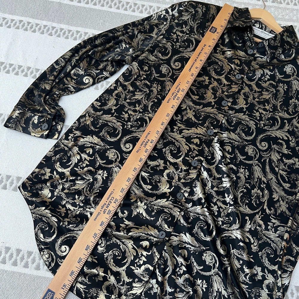 Vtg Maggie Lawrence Blouse Whimsigoth Metallic Brocade Button Up Gold Baroque - Picture 4 of 9